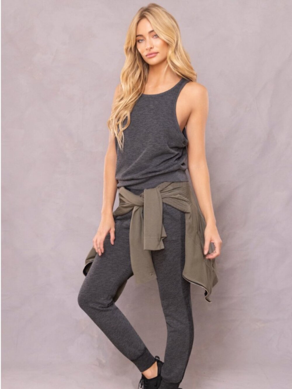 HARD TAIL Trifecta french terry 62% supima cotton tank/dk gray/L